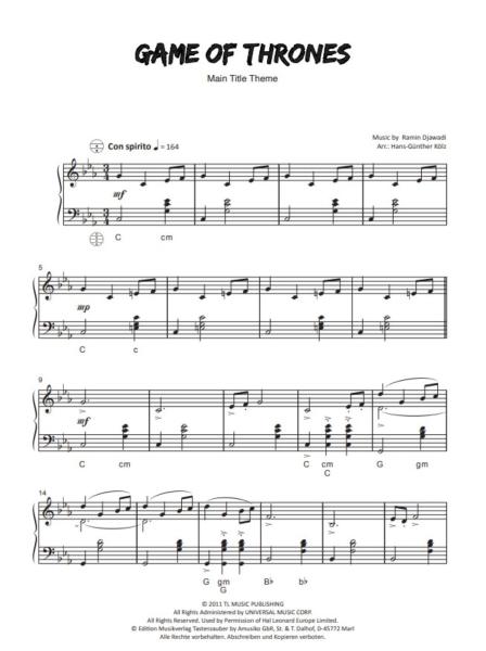 Game Of Thrones (Main Title Theme), Ramin Djawadi, Hans-Günther Kölz, Einzelausgabe, Akkordeon-Solo, Standardbass MII, Filmmusik, Soundtrack, Fantasyserie, mittelschwer, Akkordeon Noten, Blick in die Noten