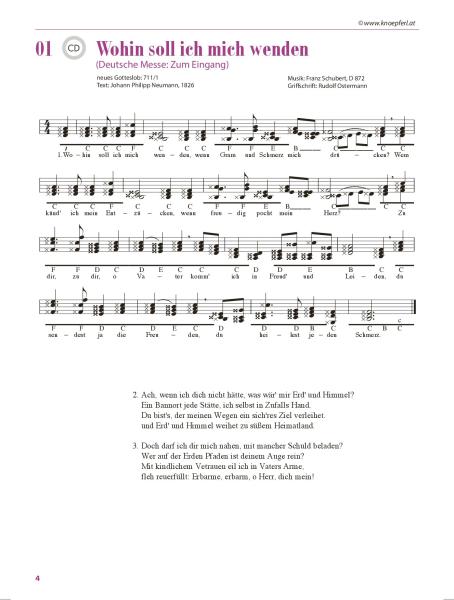 Hallelujah, Musikalische Messgestaltung mit der Steirischen Harmonika, Rudolf Ostermann, Griffschrift, Messe, Gottesdienst, Kirchenlieder, Gotteslob, Spielheft, Soloband, mittelschwer-schwer, ​inkl. Audio-CD, Harmonika Noten, Notenbeispiel