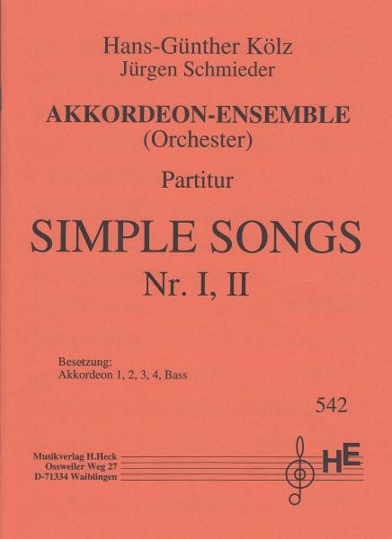 Simple Songs Nr.I, II, Hans-Günther Kölz, Jürgen Schmieder, Akkordeon-Ensemble, Akkordeon-Orchester, Originalkomposition, Originalmusik, Wertungsstück, Wettbewerbsliteratur, mittelschwer, Mittelstufe, Akkordeon Noten