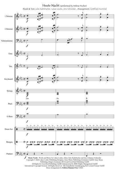 Heute Nacht. Helene Fischer, Fußball-WM-Hit 2026, Lukas Loules, Julius Jules Kalmbacher, Jens Johannes Schneider, Gottfried Hummel, Akkordeon-Orchester, Partymusik, Festzelt, Easystimme, Kiddystimme, leicht-mittelschwer, Akkordeon Noten, Blick in die Note