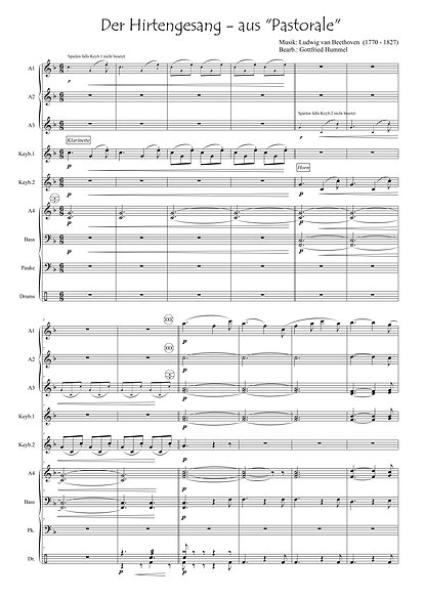 Hirtengesang, Probeseite, Partitur, Ludwig van Beethoven, ​Gottfried Hummel, Akkordeonorchester, Sinfonie Nr. 6, Pastorale, leicht-mittelschwer, Akkordeon Noten, klassische Musik
