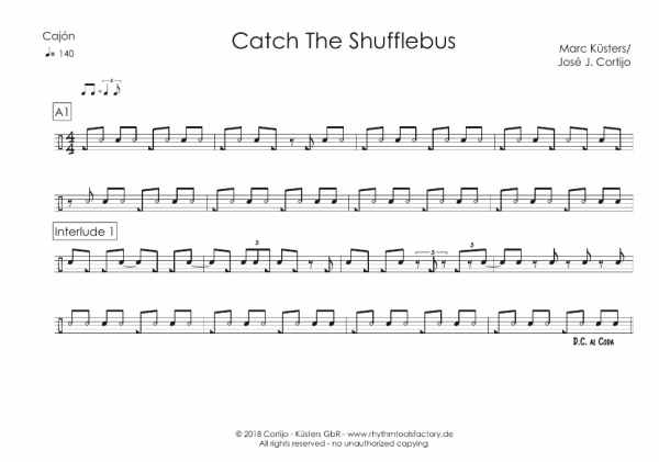 iPlay Cajón Vol. I, Prof. José J. Cortijo, Marc Küsters, Lehr- und Schulungsmaterial für Cajón auf CD-Rom, 11 Playalongs, ausdruckbare Noten, vollständig transkribierte Cajón-Soli, verschiedene Genres, Level 2-5, Cajon Noten, Beispielseite