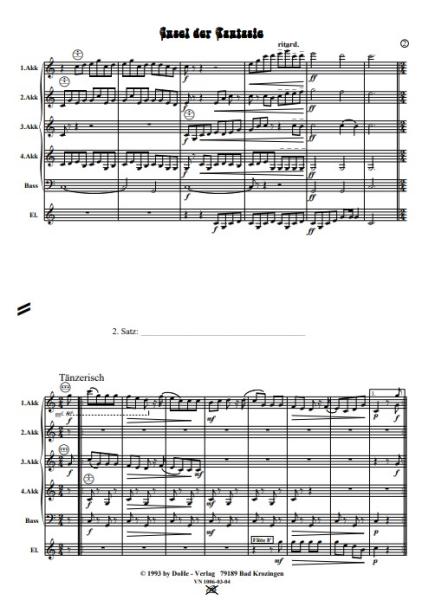Insel der Fantasie, Werner Heetfeld, Schüler-Orchester, Akkordeon-Orchester, Suite in 4 Sätzen, viersätzig, leicht, Akkordeon Noten, erste Orchesterstücke, Notenbeispiel