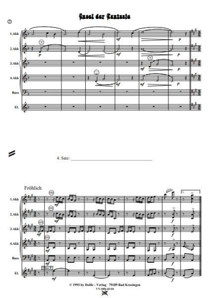 Insel der Fantasie, Werner Heetfeld, Schüler-Orchester, Akkordeon-Orchester, Suite in 4 Sätzen, viersätzig, leicht, Akkordeon Noten, erste Orchesterstücke, Einblick in die Noten