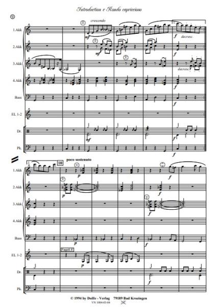 Introduction e Rondo capriccioso, Werner Heetfeld, Akkordeon-Orchester, Originalkomposition, Konzertstück, Wettbewerbsstück, Wettbewerbsliteratur, Wertungsstück, anspruchsvoll, schwer, Oberstufe, Akkordeon Noten, Originalmusik, Blick in die Partitur