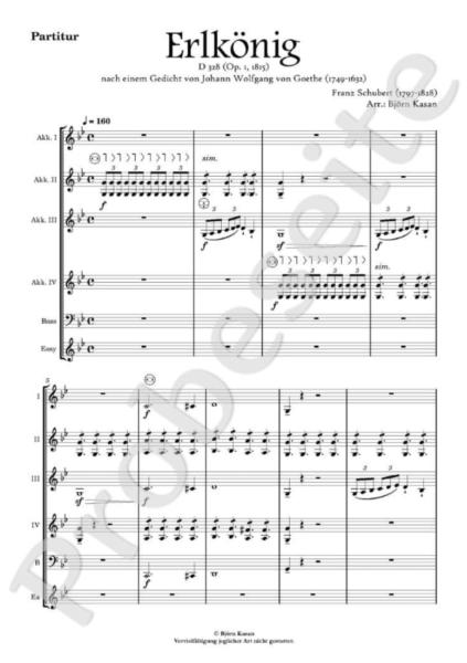 Erlkönig, Franz Schubert, Björn Kasan, Akkordeon-Orchester, Akkordeon-Ensemble, Easy-Stimme, Romantik, Klassik, mittelschwer-schwer, Gänsehautmomente, Akkordeon Noten, Ansichtsseite