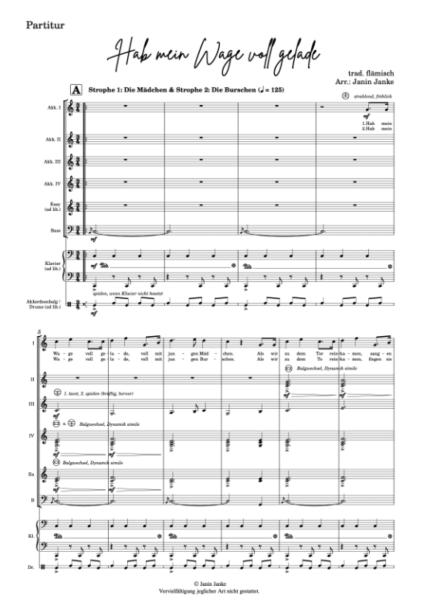 Hab mein Wage voll gelade, Janin Janke, Akkordeon-Orchester, Akkordeon-Ensemble, flämisch-niederländisches Volkslied, deutsche Folklore, mittelschwer, Easy-Stimme, Akkordeon Noten, Notenbeispiel