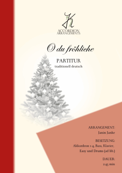 O du fröhliche, Janin Janke, Akkordeon-Orchester, Akkordeon-Ensemble, Weihnachten, Weihnachtslied, mittelschwer, Easy-Stimme, Akkordeon Noten, Cover