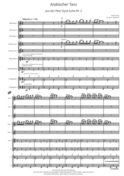 Arabischer Tanz, Peer-Gynt-Suite Nr. 2, Opus 55, Edvard Grieg, Nild Aebersold, Akkordeon-Orchester, mittelschwer-schwer, Akkordeon Noten, Notenbeispiel
