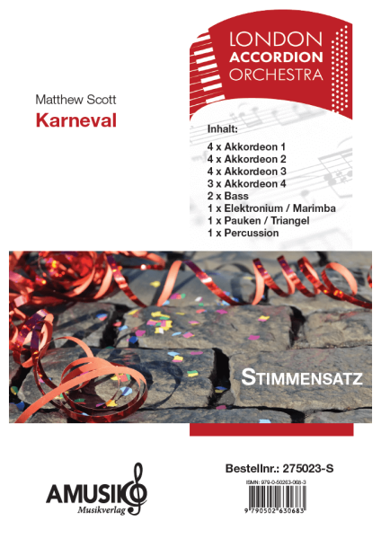 Karneval, Matthew Scott, Akkordeonorchester, Oberstufe, mittelschwer-schwer, Wettbewerbsstück, Akkordeon Noten, Originalkomposition, Originalmusik