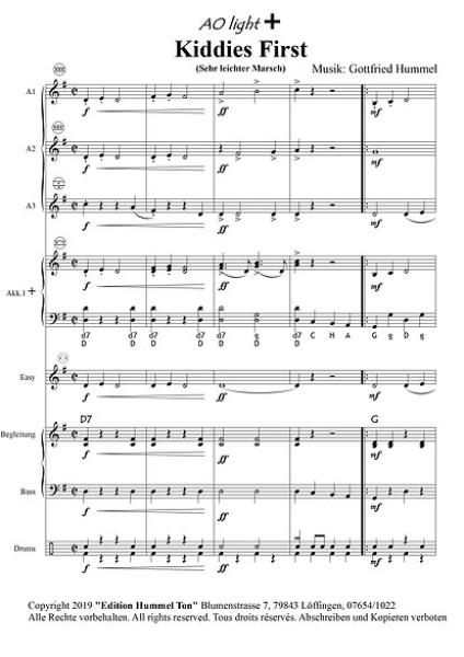 Kiddies First, Gottfried Hummel, Akkordeonorchester, Kinderorchester, Schülerorchester, Marsch, leicht, Easy-Stimme, Originalkomposition, Originalmusik, Akkordeon Noten, Anfänger, erste Orchesterstücke