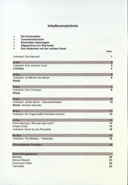 Übungsheft D1 für Klarinette, Siegfried Pfeifer, Prüfungsvorbereitung, D-Lehrgang, Dur-Tonleitern, Durdreiklänge, Einzelunterricht, Gruppenunterricht, Spielstücke, Vortragsstücke, leicht, Musiktheorie, praxisorientiert, Klarinetten Noten, Inhaltsverzeichn