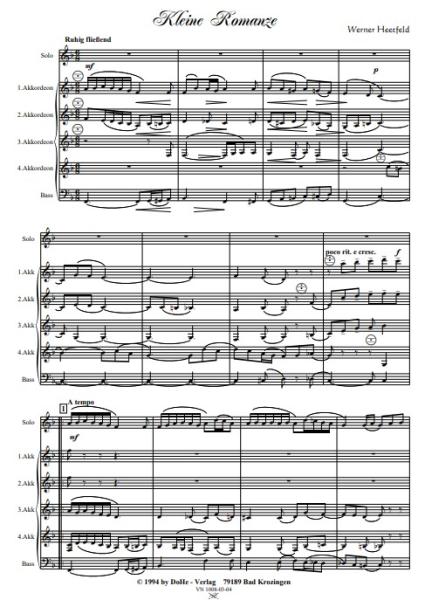 Kleine Romanze, Werner Heetfeld, Akkordeon-Orchester, Solo-Instrument, romantisches Spielstück, Originalkomposition, leicht, Akkordeon Noten, Originalmusik, Probeseite