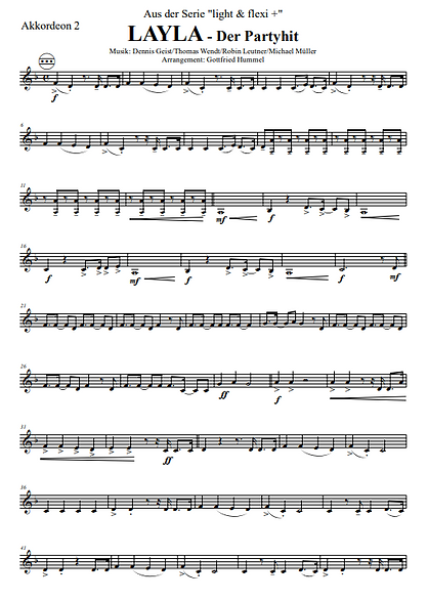 LAYLA, Sommerhit 2022, Dennis Geist, Thomas Wendt, Robin Leutner, Michael Müller, Gottfried Hummel, Akkordeon-Orchester, Partymusik, Mallorca, Malle, Festzelt, Easystimme, Kiddystimme, leicht-mittelschwer, Akkordeon Noten, Probe