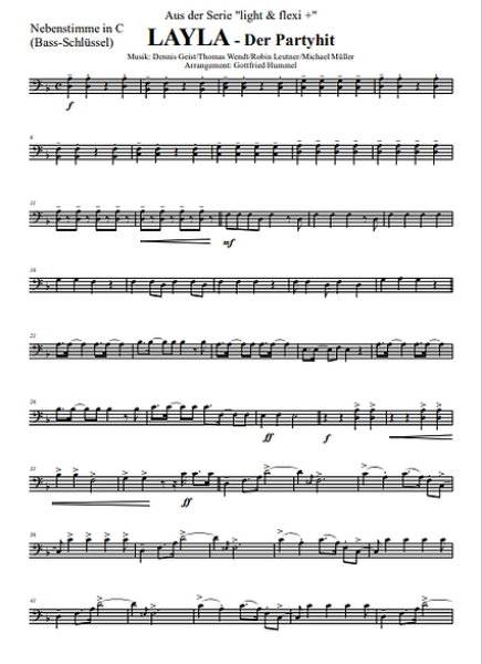 LAYLA, Sommerhit 2022, Dennis Geist, Thomas Wendt, Robin Leutner, Michael Müller, Gottfried Hummel, Akkordeon-Orchester, Partymusik, Mallorca, Malle, Festzelt, Easystimme, Kiddystimme, leicht-mittelschwer, Akkordeon Noten, Blick in eine Einzelstimme