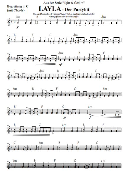 LAYLA, Sommerhit 2022, Dennis Geist, Thomas Wendt, Robin Leutner, Michael Müller, Gottfried Hummel, Akkordeon-Orchester, Partymusik, Mallorca, Malle, Festzelt, Easystimme, Kiddystimme, leicht-mittelschwer, Akkordeon Noten, Beispielseite