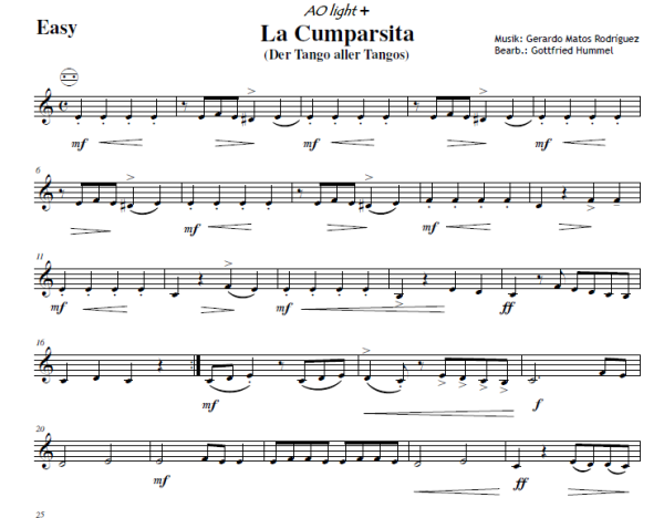 La Cumparsita, Tango, Gerardo Matos Rodriguez, Gottfried Hummel, Akkordeonorchester, Klassiker, leicht-mittelschwer, Easy-Stimme, Akkordeon Noten