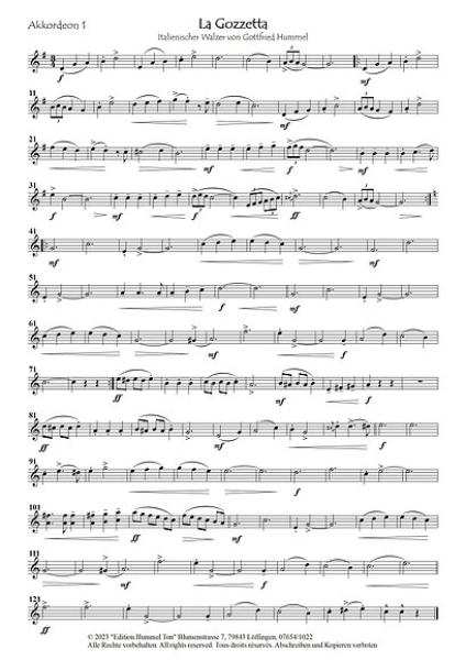 La Gozzetta, Gottfried Hummel, Akkordeonorchester, italienischer Walzer, musikalische Erinnerung, Toskana, Easy-Stimme, Kiddy-Stimme, leicht-mittelschwer, Akkordeon Noten, Notenbeispiel