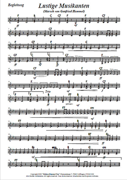 Lustige Musikanten, Marsch, Gottfried Hummel, Akkordeonorchester, leicht-mittelschwer, Akkordeon Noten