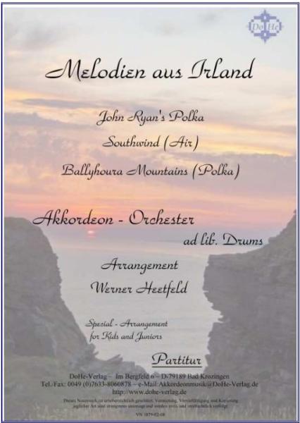 Melodien aus Irland, Werner Heetfeld, Akkordeon-Orchester, Medley, Potpourri, Polka, Air, leicht, Kiddystimme, Easy-Stimme, Akkordeon Noten, Cover