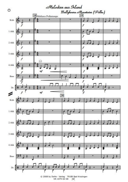 Melodien aus Irland, Werner Heetfeld, Akkordeon-Orchester, Medley, Potpourri, Polka, Air, leicht, Kiddystimme, Easy-Stimme, Akkordeon Noten, Probeseite