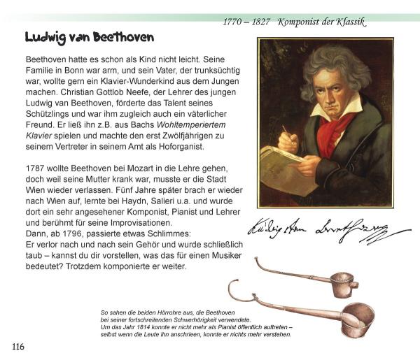 Musikwissen für Kinder, Heidi Debschütz, Musikalisches Nachschlagewerk, Musiklexikon, ​für Kinder ab 7 Jahren, Musikgeschichte, Musikinstrumente, Komponisten, Blick ins Lexikon, Beethoven