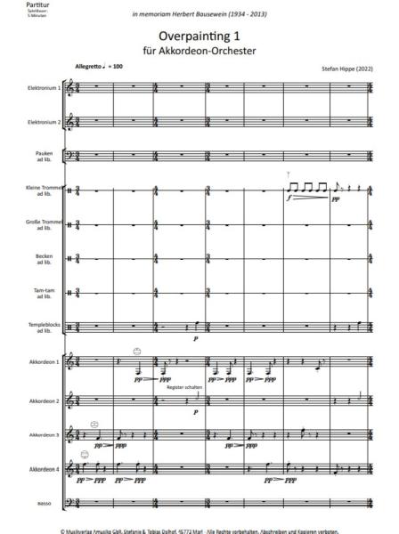 Overpainting I-VI, Wolfgang Jacobi, Stefan Hippe, Akkordeon-Orchester, Auftragskomposition, 6 Sätze, sechssätzig, Übermalung spanischer Volkslieder, sehr schwer, anspruchsvoll, Höchststufe, Akkordeon Noten, Probeseite