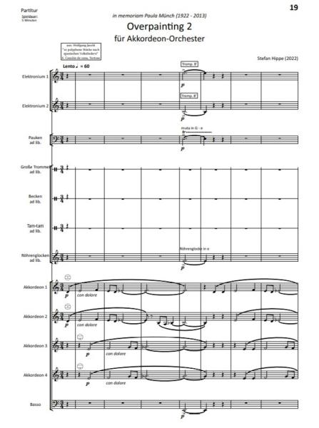 Overpainting I-VI, Wolfgang Jacobi, Stefan Hippe, Akkordeon-Orchester, Auftragskomposition, 6 Sätze, sechssätzig, Übermalung spanischer Volkslieder, sehr schwer, anspruchsvoll, Höchststufe, Akkordeon Noten, Blick in die Noten