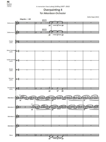 Overpainting I-VI, Wolfgang Jacobi, Stefan Hippe, Akkordeon-Orchester, Auftragskomposition, 6 Sätze, sechssätzig, Übermalung spanischer Volkslieder, sehr schwer, anspruchsvoll, Höchststufe, Akkordeon Noten, Einblick