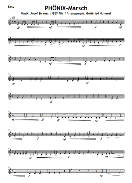 PHÖNIX-Marsch, Josef Strauß, Gottfried Hummel, Akkordeonorchester, Eröffnungsstück, Konzertopener, mittelschwer, Easy-Stimme, Akkordeon Noten