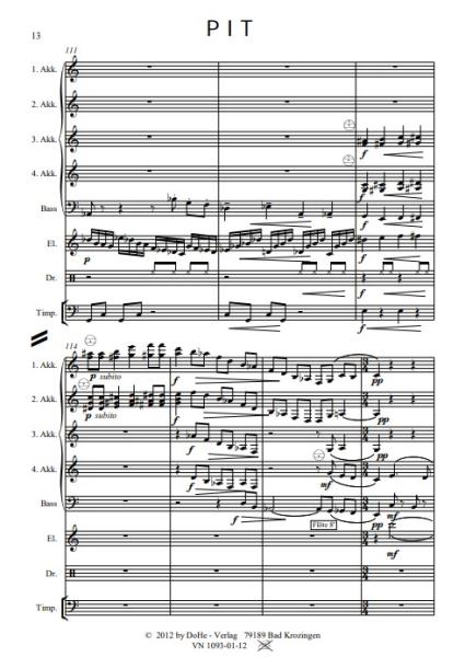 PIT Humoreske, Peter Iljitsch Tschaikowsky, Werner Heetfeld, Originalkomposition, Akkordeon-Orchester und Solo-Elektronium, Thema aus Klavierkonzert, Konzertstück, anspruchsvoll, schwer, Originalmusik, Akkordeon Noten, Blick in die Noten