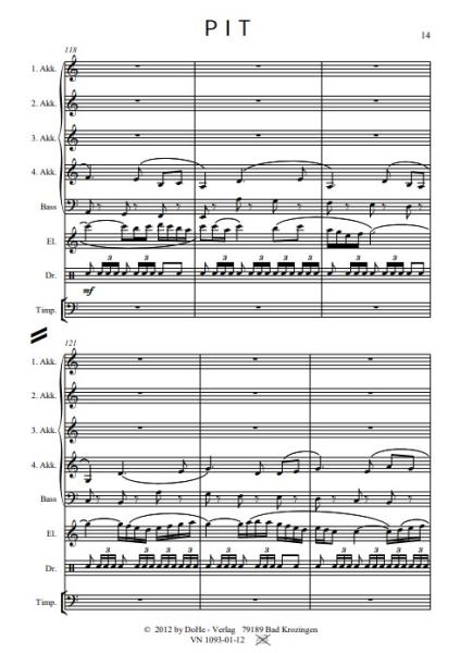 PIT Humoreske, Peter Iljitsch Tschaikowsky, Werner Heetfeld, Originalkomposition, Akkordeon-Orchester und Solo-Elektronium, Thema aus Klavierkonzert, Konzertstück, anspruchsvoll, schwer, Originalmusik, Akkordeon Noten, Blick in die Partitur