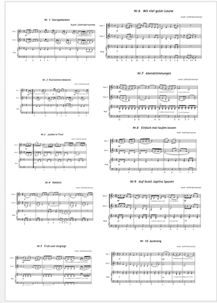 Petz Duette, Gottfried Hummel, Spielheft, 2 Klarinetten/2 Instrumente in C, Begleitung (Akkordeon/Klavier), mittelschwer, Originalkompositionen, Kammermusikkompositionen, Kammermusik Noten, Probeseiten