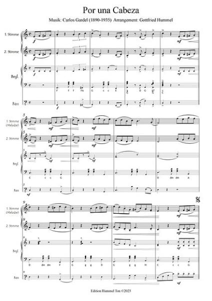 Por una Cabeza (Tango), Carlos Gardel, Gottfried Hummel, , Akkordeonorchester, Filmmusik, Easy-Stimme, Kiddy-Stimme, leicht-mittelschwer, Akkordeon Noten, Demoseite