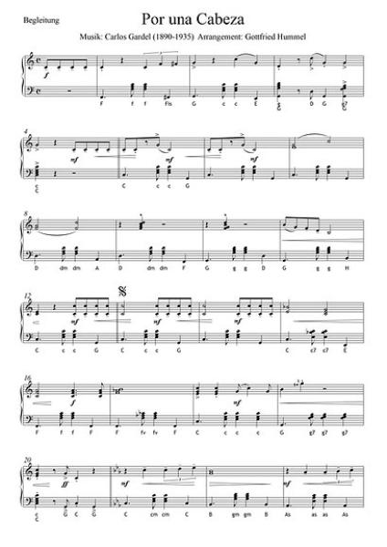 Por una Cabeza (Tango), Carlos Gardel, Gottfried Hummel, , Akkordeonorchester, Filmmusik, Easy-Stimme, Kiddy-Stimme, leicht-mittelschwer, Akkordeon Noten, Probeseite