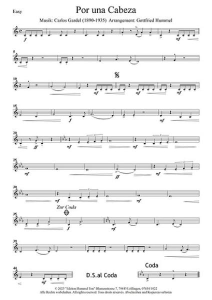 Por una Cabeza (Tango), Carlos Gardel, Gottfried Hummel, , Akkordeonorchester, Filmmusik, Easy-Stimme, Kiddy-Stimme, leicht-mittelschwer, Akkordeon Noten, Beispielseite