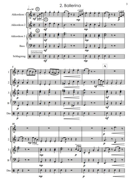 Kleine Ballett-Suite, Wolfgang Ruß, Akkordeon-Orchester, Akkordeon-Ensemble, kleine Besetzung, Quartett, Spielgruppe, Suite in 4 Sätzen, leicht, ideal für den Unterricht, Originalkomposition, Originalmusik, Akkordeon Noten, Beispielseite