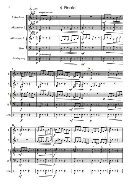Kleine Ballett-Suite, Wolfgang Ruß, Akkordeon-Orchester, Akkordeon-Ensemble, kleine Besetzung, Quartett, Spielgruppe, Suite in 4 Sätzen, leicht, ideal für den Unterricht, Originalkomposition, Originalmusik, Akkordeon Noten, Blick in die Noten
