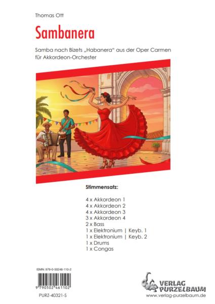 Sambanera, Thomas Ott, Akkordeon-Orchester, Samba, Wertungsstück, Wettbewerbsstück, Wettbewerbsliteratur, Mittelstufe, mittelschwer, Originalkomposition, Originalmusik, Akkordeon Noten, Stimmensatzdeckblatt