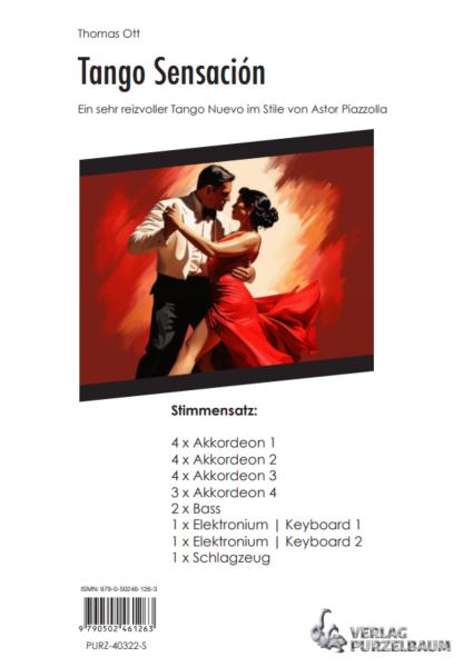 Tango Sensación, Thomas Ott, Akkordeon-Orchester, Tango Nuevo, Wertungsstück, Wettbewerbsstück, Wettbewerbsliteratur, Mittelstufe, mittelschwer, Originalkomposition, Originalmusik, Akkordeon Noten, Stimmensatzdeckblatt