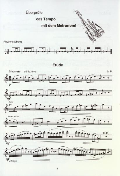 Übungsheft D2 für Querflöte, Siegfried Pfeifer, Prüfungsvorbereitung, D-Lehrgang, Tonleitern, Dreiklänge, Einzelunterricht, Gruppenunterricht, Spielstücke, Vortragsstücke, leicht, Musiktheorie, praxisorientiert, Querflöten Noten, Probeseite