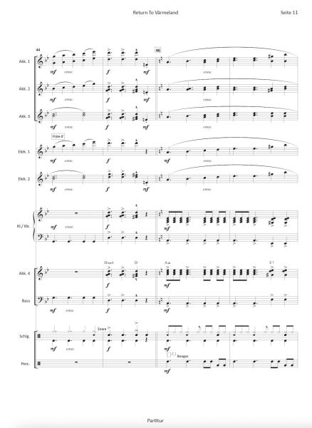Return To Värmeland, Hans-Günther Kölz, Akkordeon-Orchester, Originalkomposition, Originalmusik, schwedisches Volkslied, mittelschwer-schwer, Akkordeon Noten, Einblick in die Noten