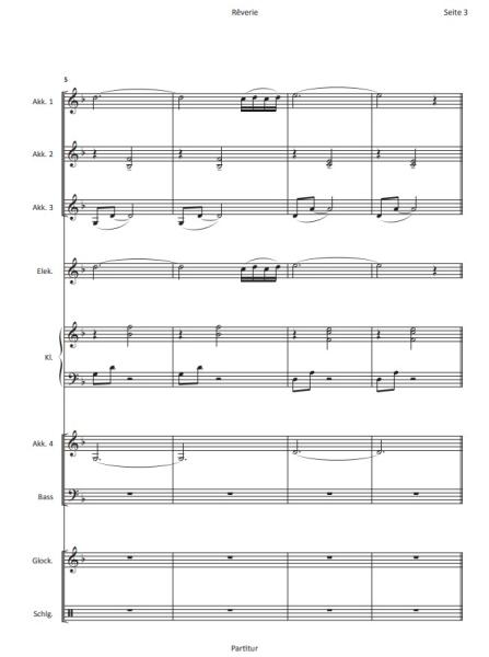 Rêverie, Träumerei, Hans-Günther Kölz, Akkordeon-Orchester, Akkordeon-Ensemble, mittelschwer, Originalkomposition, Originalmusik, Akkordeon Noten, Probeseite