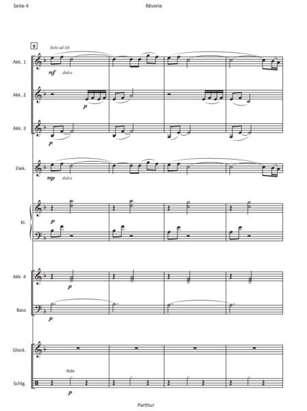 Rêverie, Träumerei, Hans-Günther Kölz, Akkordeon-Orchester, Akkordeon-Ensemble, mittelschwer, Originalkomposition, Originalmusik, Akkordeon Noten, Notenbeispiel
