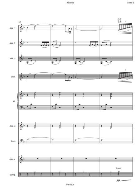Rêverie, Träumerei, Hans-Günther Kölz, Akkordeon-Orchester, Akkordeon-Ensemble, mittelschwer, Originalkomposition, Originalmusik, Akkordeon Noten, Einblick in die Noten