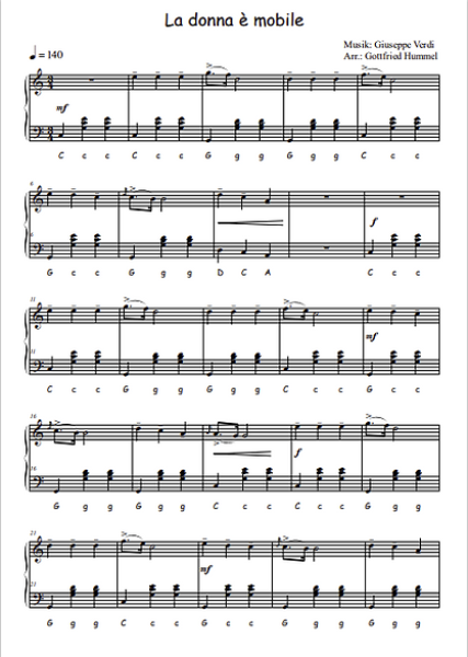 Rigoletto, Giuseppe Verdi, Gottfried Hummel, Akkordeon-Solo, Standardbass MII, Spielheft, Soloband, Oper, mittelschwer, Akkordeon Noten