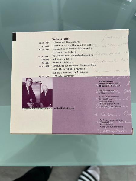 CD-Box Wolfgang Jacobi. Tonkünstler 1894 – 1972, Orchestermusik, Solowerken, Kammermusik, Vokalmusik, Rückseite der Box