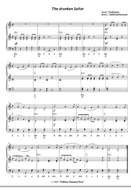 Sail Away With Mr. Wellerman & Friends, Gottfried Hummel, Melodieinstrument, Begleitung, Akkordeon, Klavier, Keyboard, Spielheft, Shantys, Seemannslieder, mittelschwer, Kammermusik Noten, Notenbeispiel