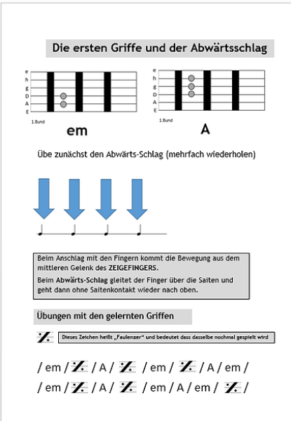 Saite an Saite, Gottfried Hummel, Lehrwerk, Schulwerk, Gitarre, Gitarrenschule, sehr leicht, Gitarre spielen lernen, erster Gitarrenunterricht, Gitarren Noten, Einblick