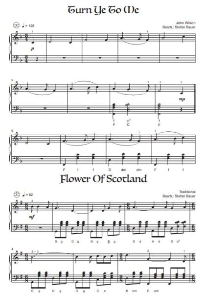 Scottish Songs, Stefan Bauer, Akkordeon Solo, Standardbass MII, ​Spielheft, Soloband, mittelschwer, Schottland, Highlands, Lowlands, Akkordeon Noten, Probeseite